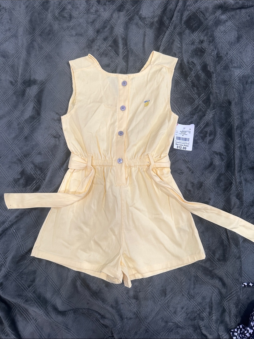 Nannette Pale Yellow Sleeveless Romper with Tie Waist